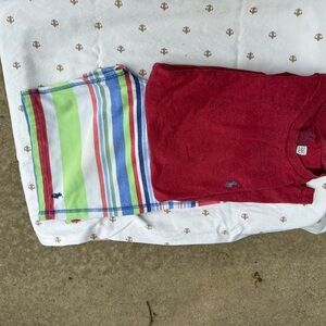 Red Polo Shirt and Striped Shorts Set